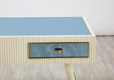 Italian 1950s Blue Glass and Painted Coffee Table with Brass Detail