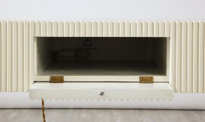 Italian 1950s Blue Glass and Painted Coffee Table with Brass Detail