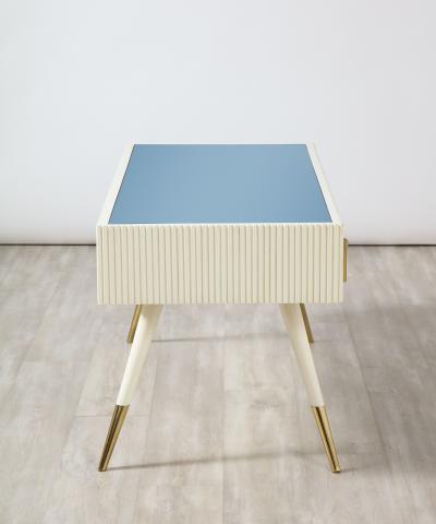 Italian 1950s Blue Glass and Painted Coffee Table with Brass Detail