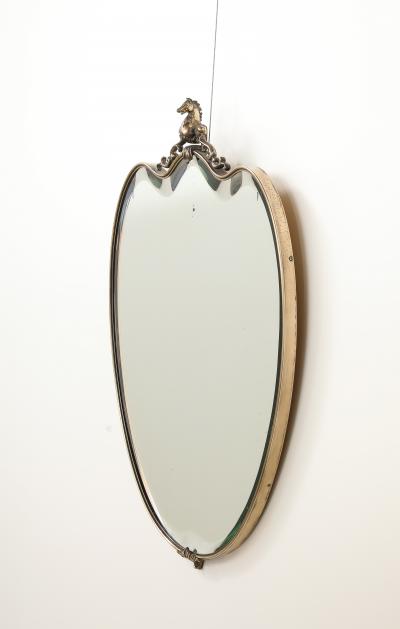 Italian 1950s Brass Shaped Wall Mirror with Horse Sculpture