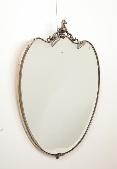 Italian 1950s Brass Shaped Wall Mirror with Horse Sculpture