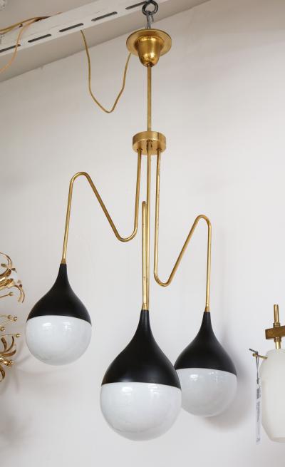 Italian 1950s Brass and Glass Three Light Chandelier