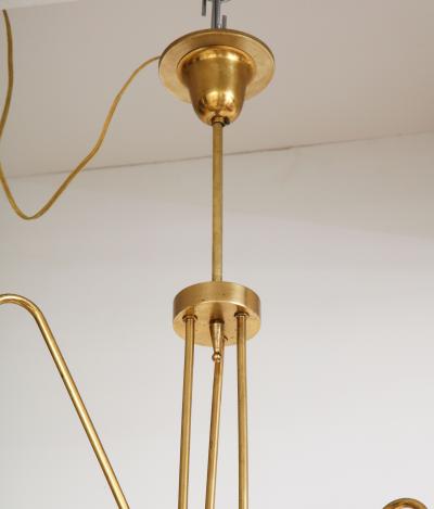 Italian 1950s Brass and Glass Three Light Chandelier
