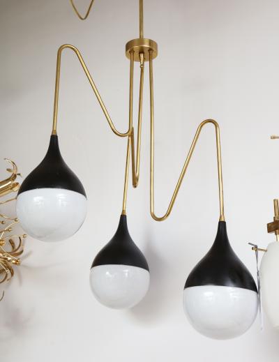 Italian 1950s Brass and Glass Three Light Chandelier