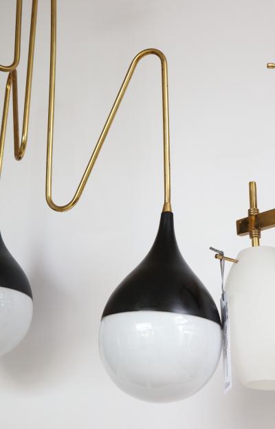 Italian 1950s Brass and Glass Three Light Chandelier