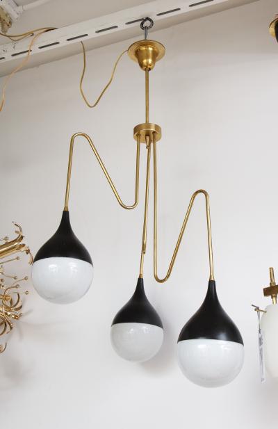 Italian 1950s Brass and Glass Three Light Chandelier