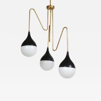 Italian 1950s Brass and Glass Three Light Chandelier