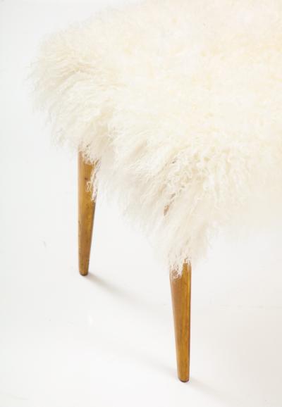 Italian 1950s Maple Wood Stool Bench with Mongolian Sheepskin