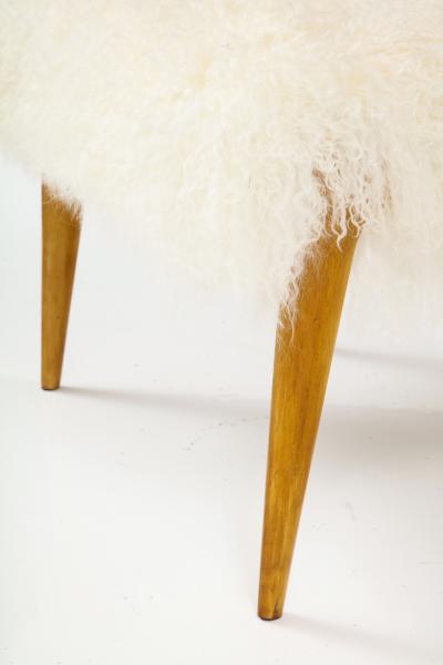 Italian 1950s Maple Wood Stool Bench with Mongolian Sheepskin