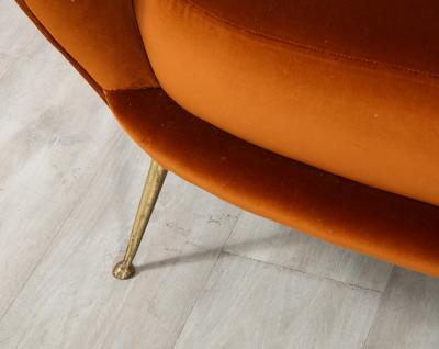 Italian 1950s Scalloped Shaped Channeled Velvet Settee or Sofa