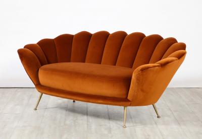 Italian 1950s Scalloped Shaped Channeled Velvet Settee or Sofa