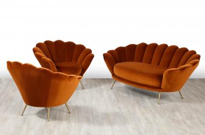 Italian 1950s Scalloped Shaped Channeled Velvet Settee or Sofa