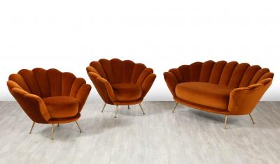 Italian 1950s Scalloped Shaped Channeled Velvet Settee or Sofa