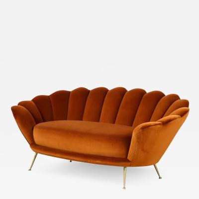 Italian 1950s Scalloped Shaped Channeled Velvet Settee or Sofa