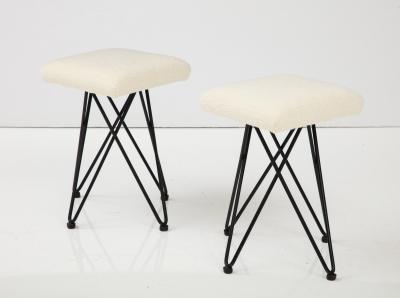 Italian 1950s Wrought Iron Square Upholstered Stools