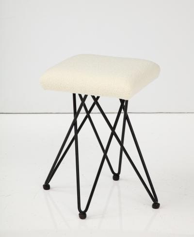 Italian 1950s Wrought Iron Square Upholstered Stools