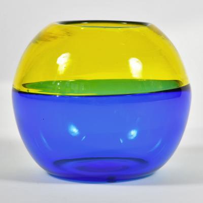 Italian 1950s blue and yellow Murano globe vase