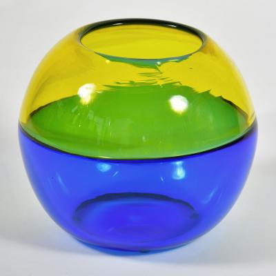 Italian 1950s blue and yellow Murano globe vase