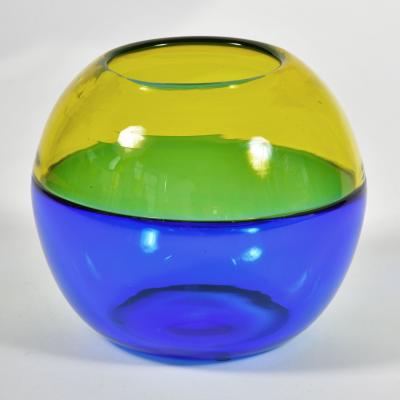 Italian 1950s blue and yellow Murano globe vase