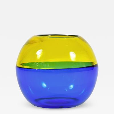 Italian 1950s blue and yellow Murano globe vase