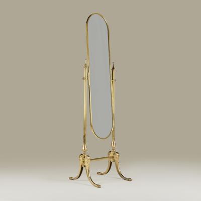 Italian 1950s brass free standing mirror with splayed legs