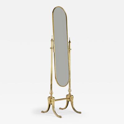 Italian 1950s brass free standing mirror with splayed legs