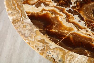 Italian 1960s Circular Coffee Table with Oak Fluted Base and Agate Top