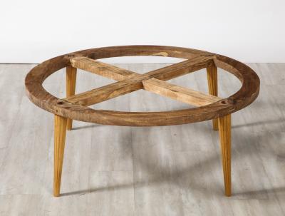 Italian 1960s Circular Coffee Table with Oak Fluted Base and Agate Top