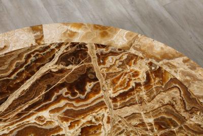 Italian 1960s Circular Coffee Table with Oak Fluted Base and Agate Top