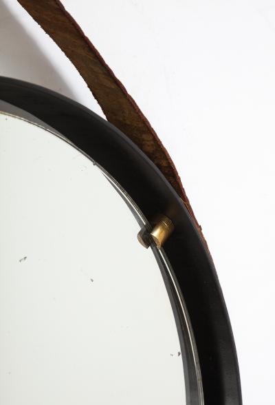 Italian 1960s Circular Floating Mirror with Leather Strap