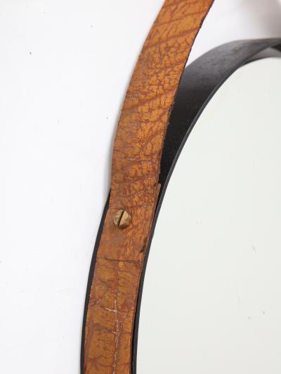 Italian 1960s Circular Floating Mirror with Leather Strap