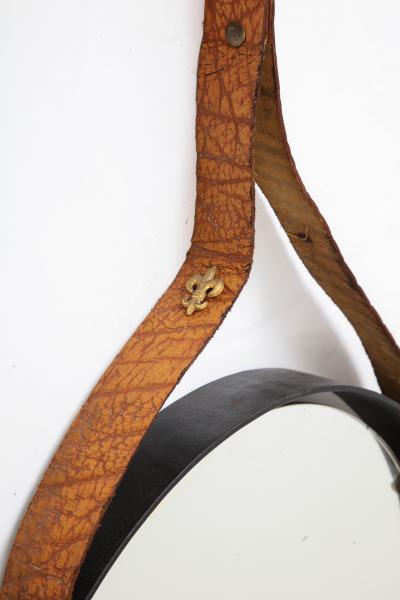 Italian 1960s Circular Floating Mirror with Leather Strap
