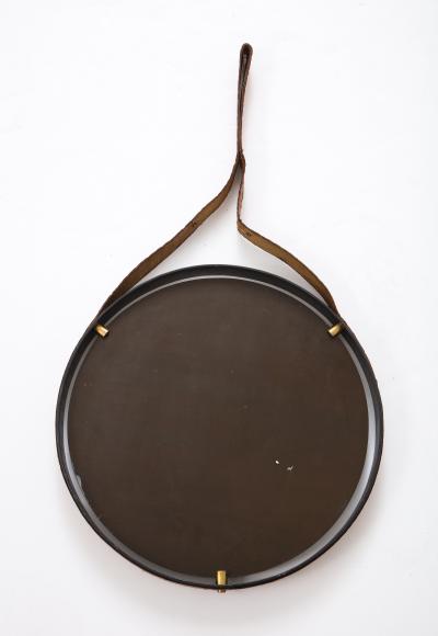Italian 1960s Circular Floating Mirror with Leather Strap