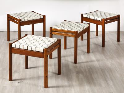 Italian 1960s Walnut Stools with Woven Leather Seats