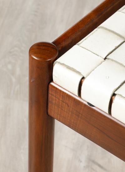 Italian 1960s Walnut Stools with Woven Leather Seats