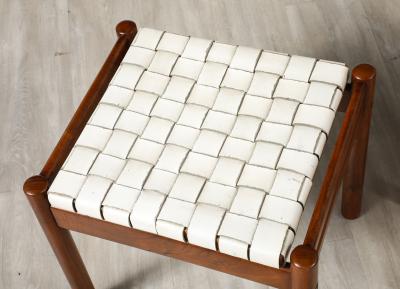 Italian 1960s Walnut Stools with Woven Leather Seats