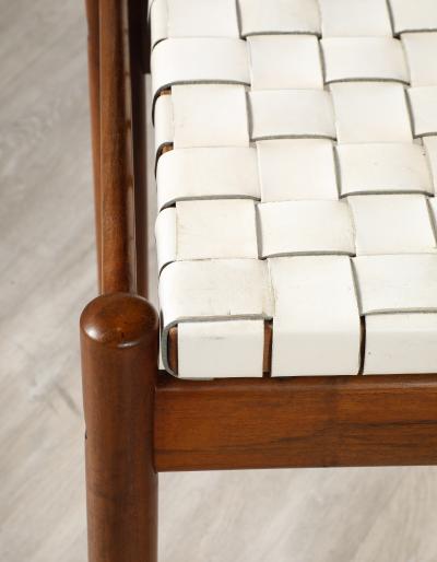 Italian 1960s Walnut Stools with Woven Leather Seats