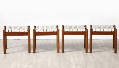 Italian 1960s Walnut Stools with Woven Leather Seats