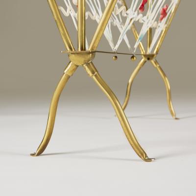 Italian 1960s brass magazine rack with flowers