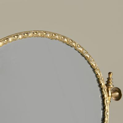 Italian 1960s oval brass table mirror on stand