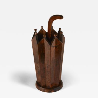 Italian 1960s wooden umbrella stand in an Arts Crafts style