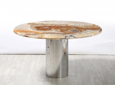 Italian 1970s Agate Center Dining Table with Chrome Cylindrical Base