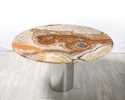 Italian 1970s Agate Center Dining Table with Chrome Cylindrical Base