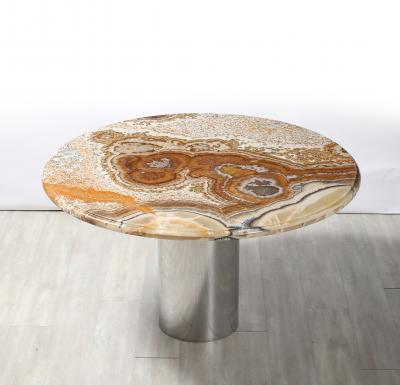 Italian 1970s Agate Center Dining Table with Chrome Cylindrical Base