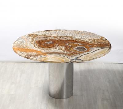 Italian 1970s Agate Center Dining Table with Chrome Cylindrical Base