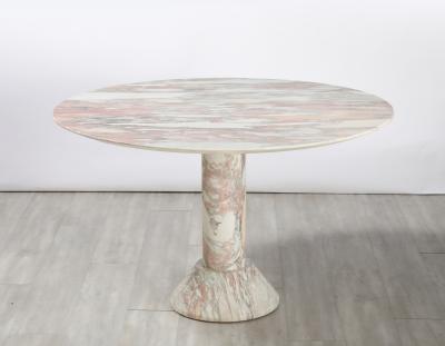 Italian 1970s Pink Veined Marble Center or Dining Pedestal Table