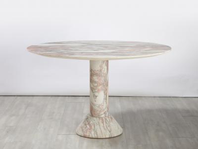 Italian 1970s Pink Veined Marble Center or Dining Pedestal Table