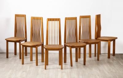 Italian 1970s Set of Six Maple and Cane Dining Chairs Italy circa 1970