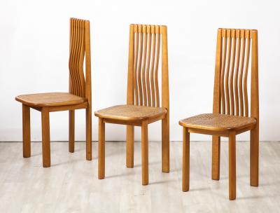 Italian 1970s Set of Six Maple and Cane Dining Chairs Italy circa 1970