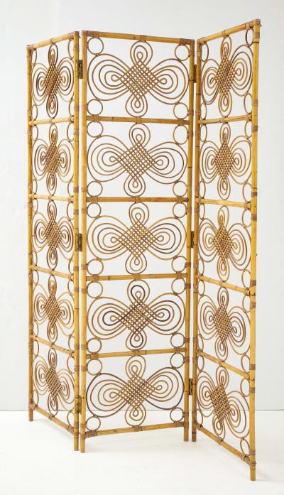 Italian 1970s Three Panel Bamboo Decorative Screen
